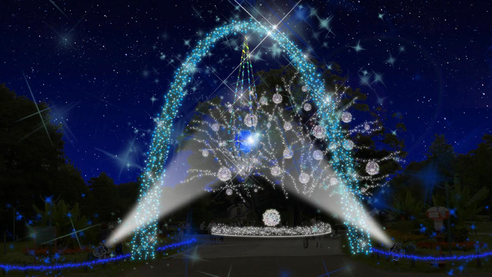 願いを叫ぶと光が変化。138タワーパークのイルミネーションを