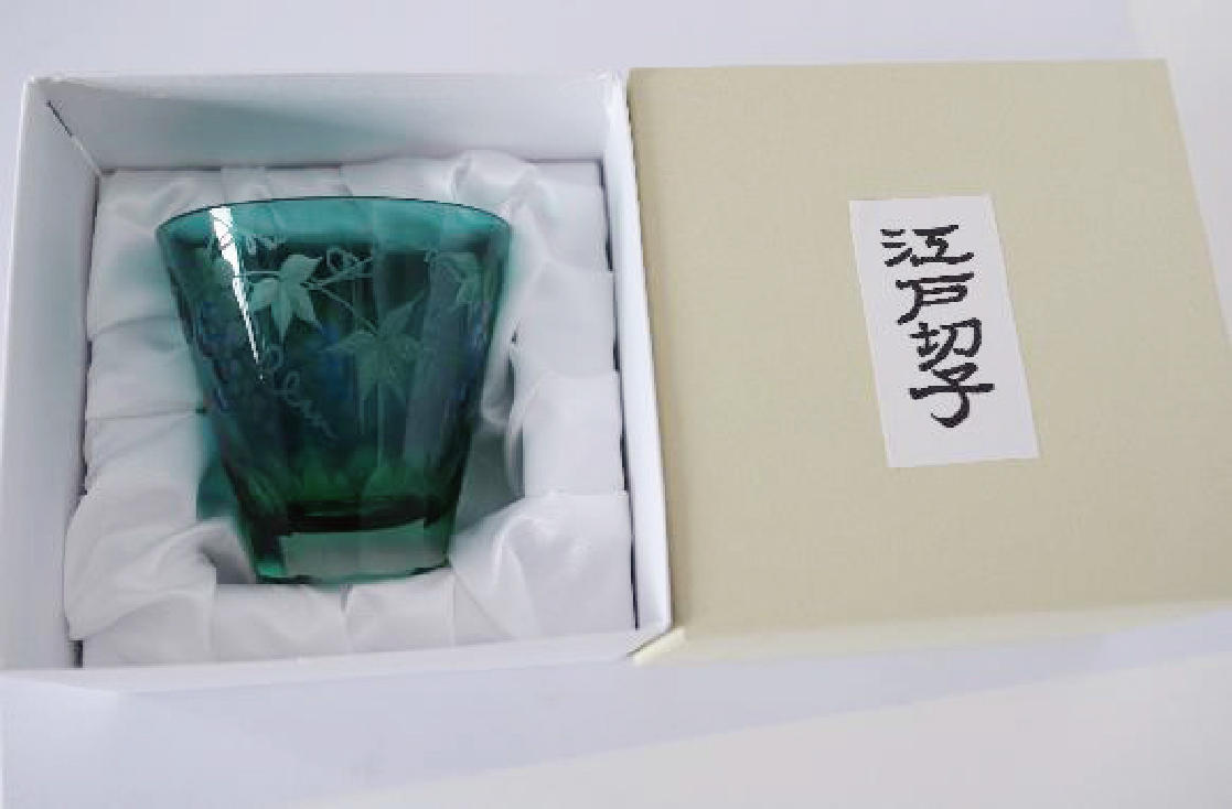 彫刻切子　エメラルドグリーン　サンドブラストデザートカップ　4客セット 送料無料】江戸切子タンブラー(kaleido scope/エメラルドグリーン