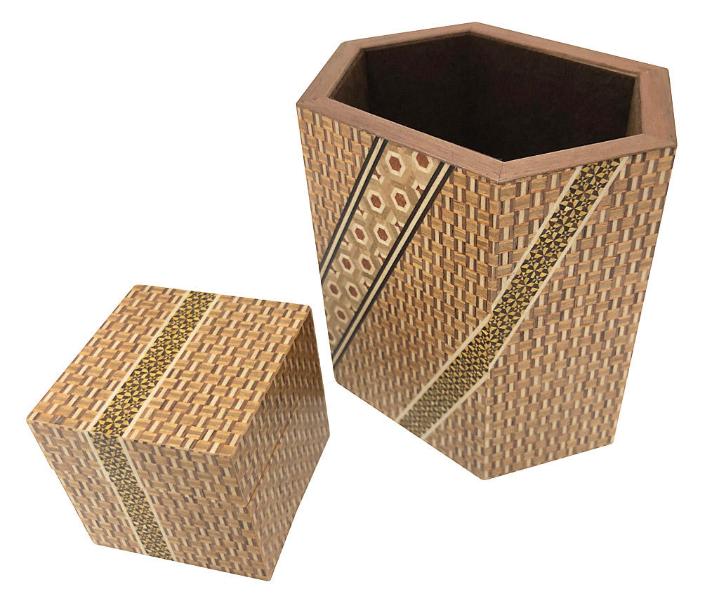 篠田英治作 箱根寄木細工 ポータブルボックス＋ペンスタンド セット