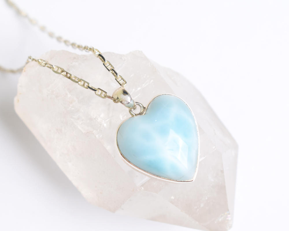 ラリマー ハート型 ペンダント ネックレス 水色