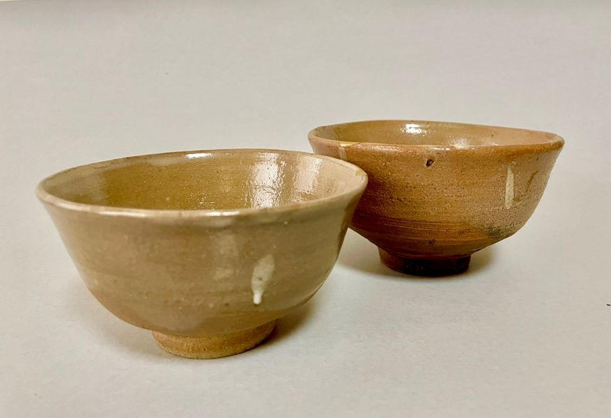 矢野直人作 拙蔵古唐津写たこ焼き碗1客(枇杷色無地)＋陶片煎餅3枚
