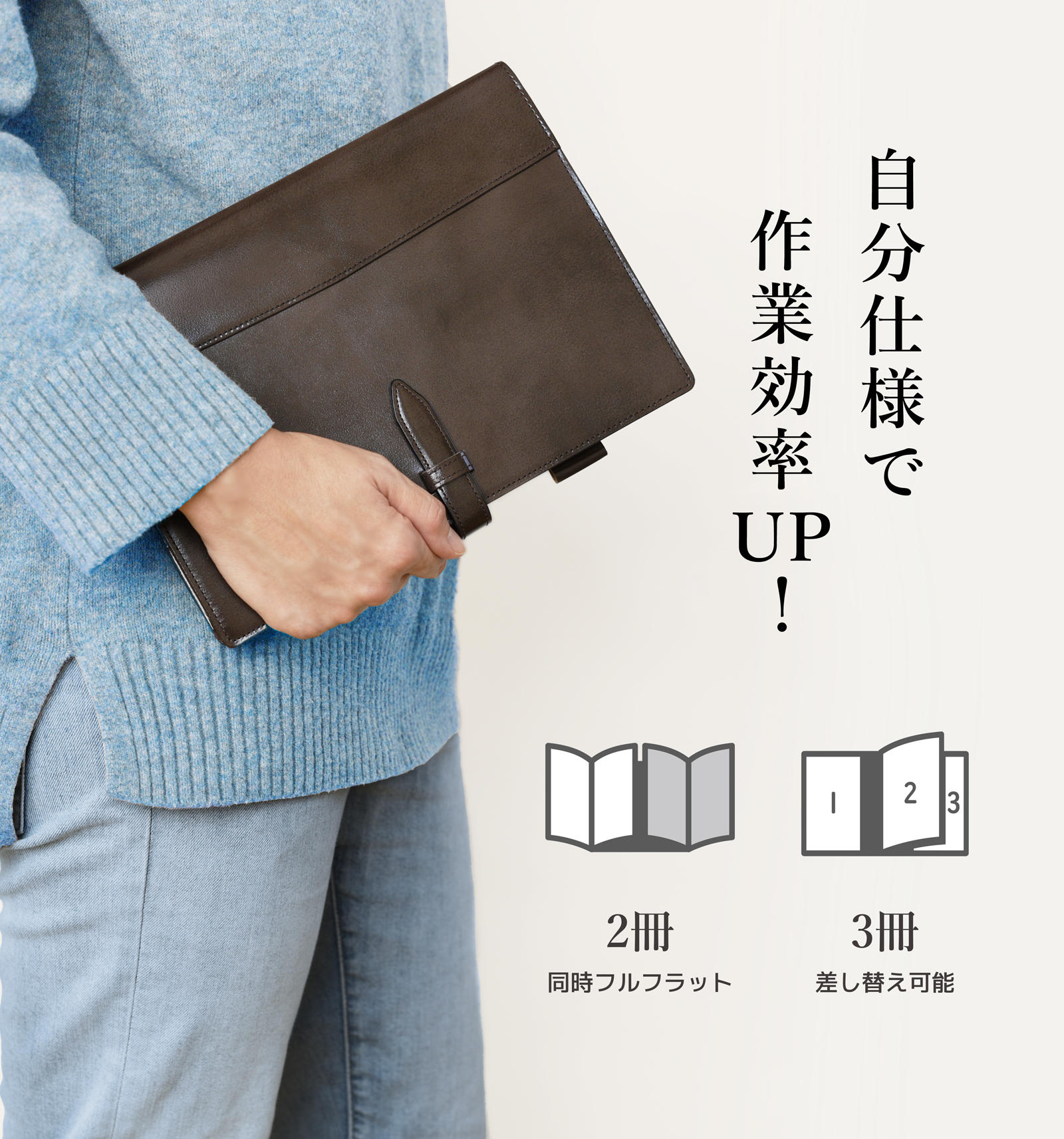2冊同時フルフラットで使える高級感と利便性に特化した本革ノート