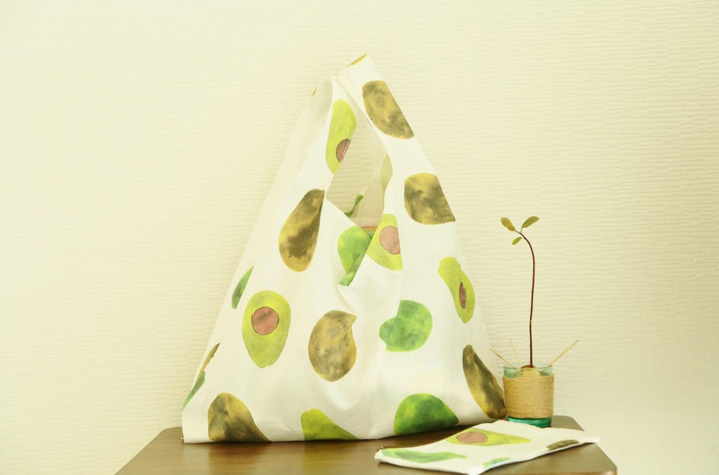 アボカド総柄】コットンレジバッグ - (【かばん職人がつくる国産