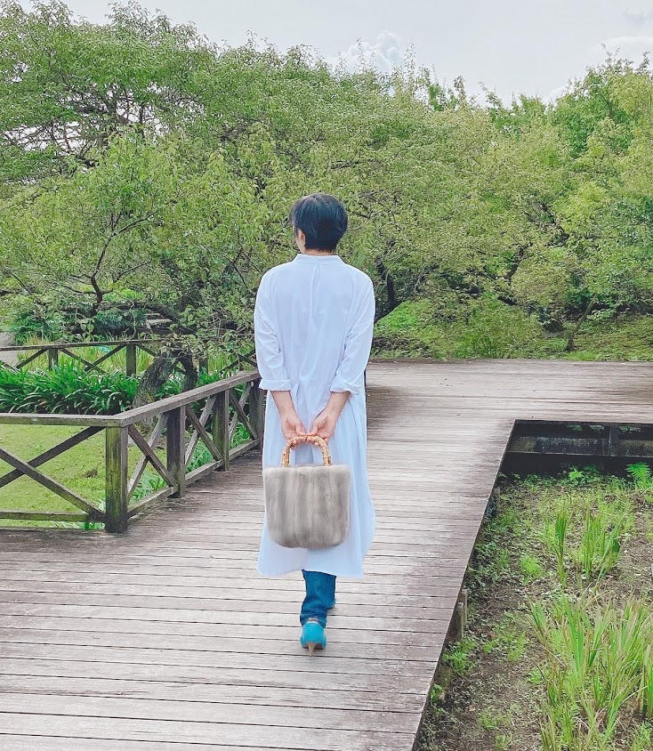 サファイアミンクファートートバッグバンブーハンドル