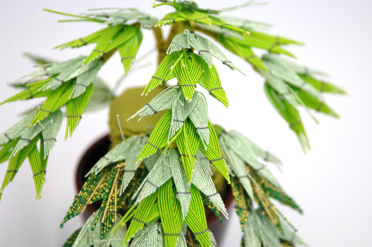 水引盆栽手まり竹（器：越前溜塗）お正月飾り - (全て手作りメイドイン