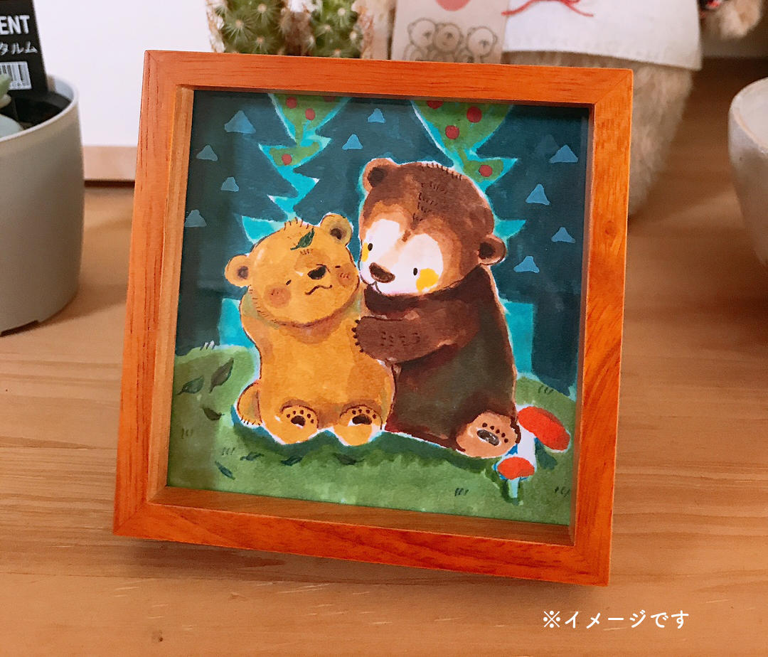 透明水彩画 原画 「ワンちゃんのクリスマス」額縁付 SMサイズ