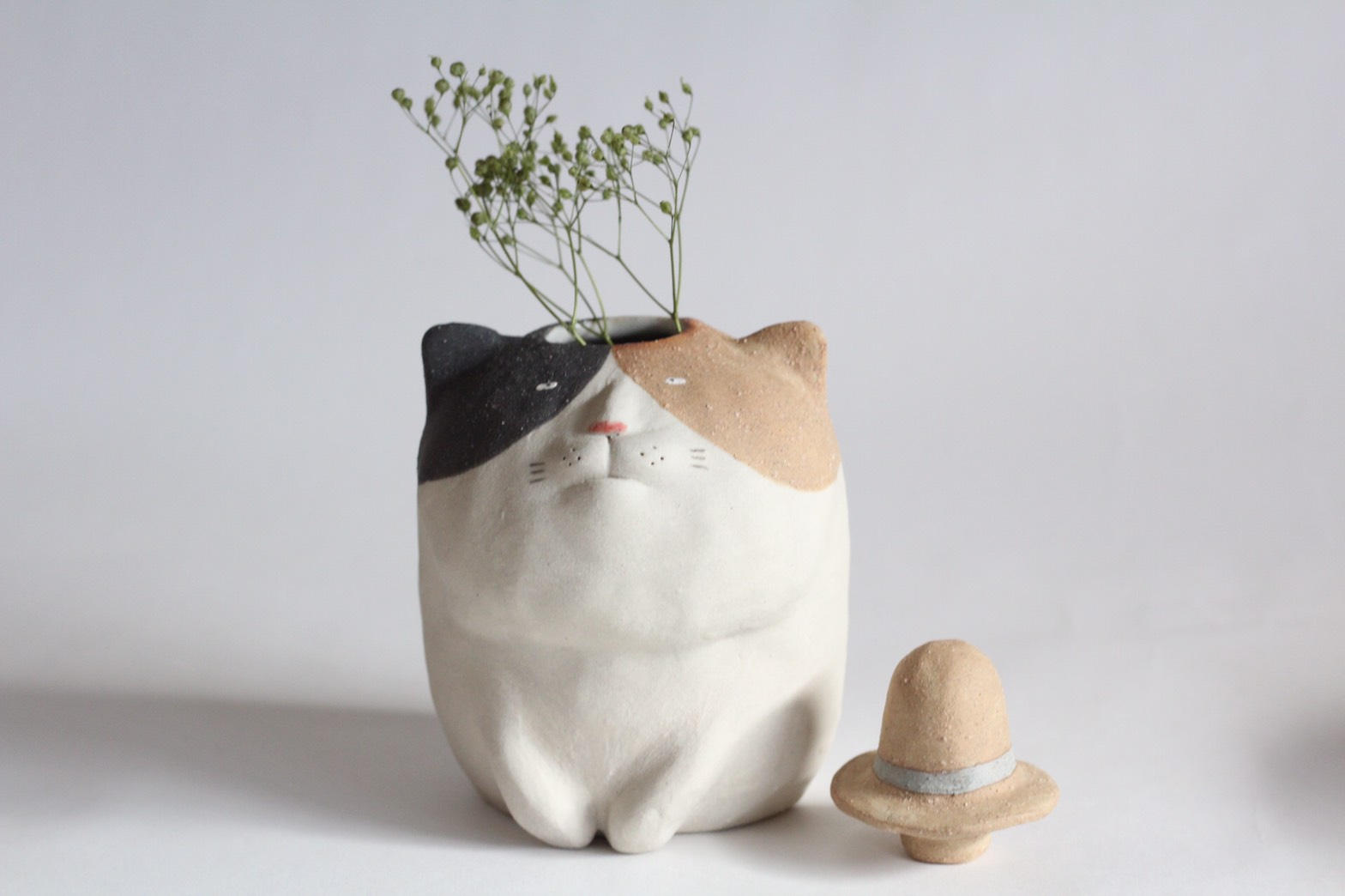 動物マグカップ、一輪挿しset 「三毛猫」 ＊送料込み - (ストーリーの