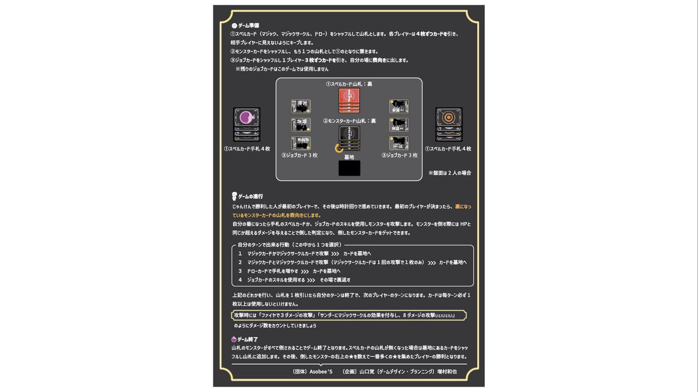 クラウドファンディングプロジェクト：スペルカードとジョブカードを駆使し、モンスターを倒すバトルゲーム「マジック・マジック」