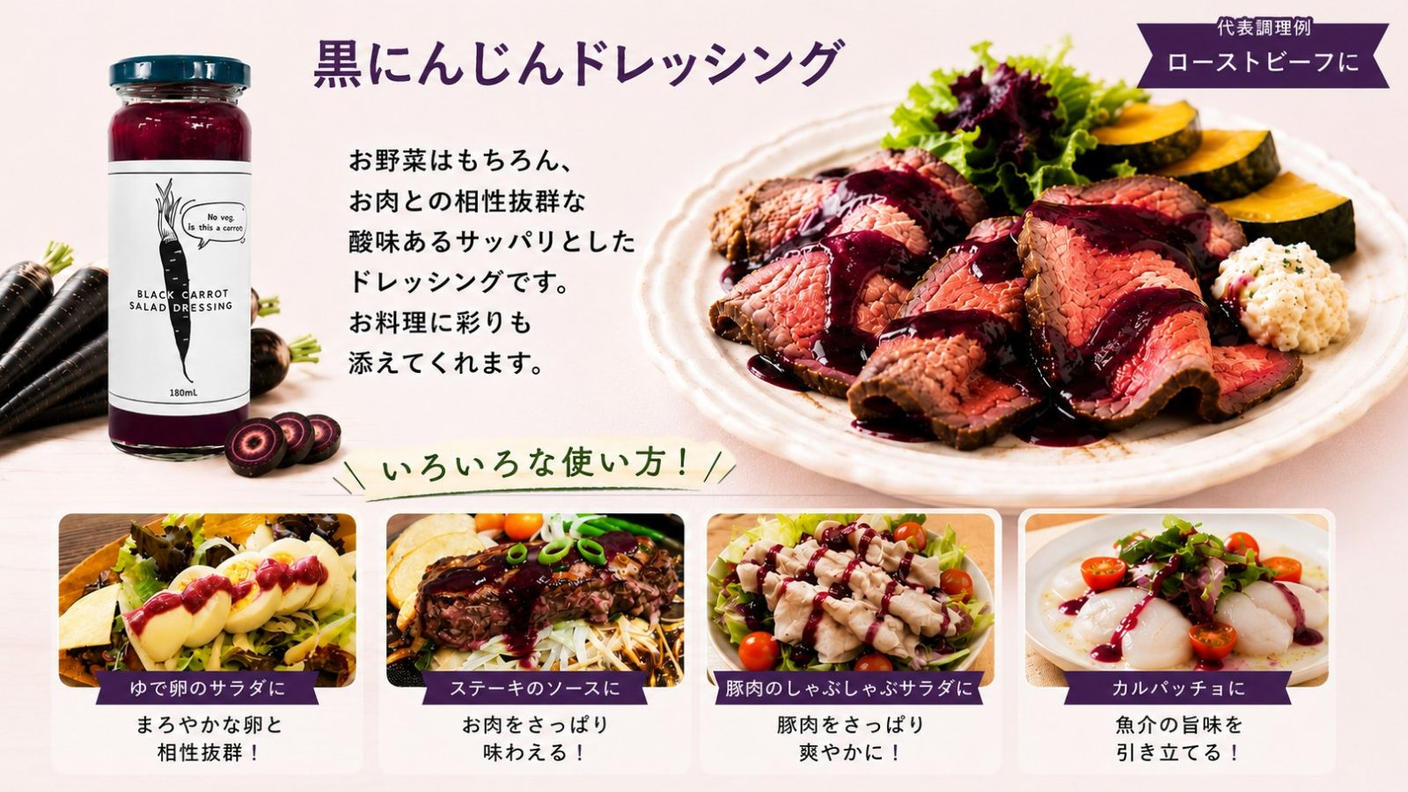 クラウドファンディングプロジェクト：まだ出会っていない野菜のおいしさを。農家・踊る農民の黒にんじんドレッシングとハラペーニョソース