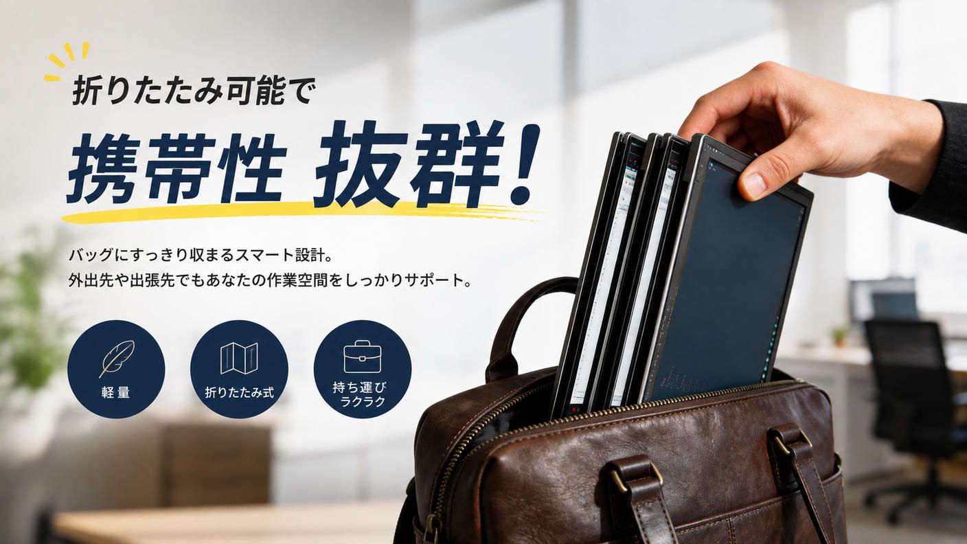 クラウドファンディングプロジェクト：ノートPCを瞬時に3画面へ 折りたたみ式トリプルディスプレイ TriCreate