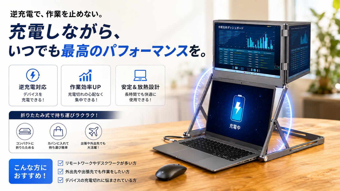 クラウドファンディングプロジェクト：ノートPCを瞬時に3画面へ 折りたたみ式トリプルディスプレイ TriCreate