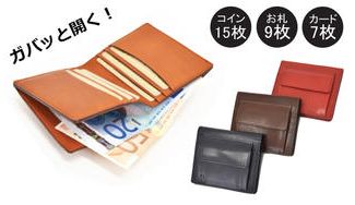 クラウドファンディングプロジェクト:画期的なスリット入りのデザインでガバッと開く「外ポケット付ミニ札入」