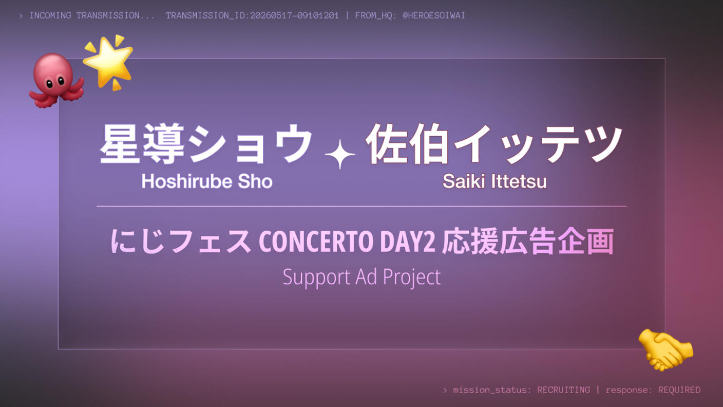 クラウドファンディングプロジェクト：星導ショウ&佐伯イッテツ 祝「CONCERTO」Day2広告