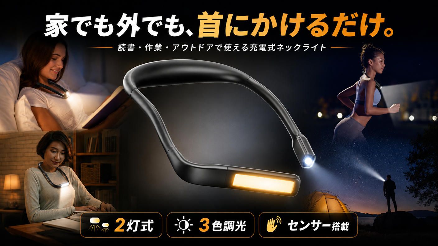 クラウドファンディングプロジェクト：家でも外でも、首にかけるだけ。読書・作業・アウトドアで使える充電式ネックライト