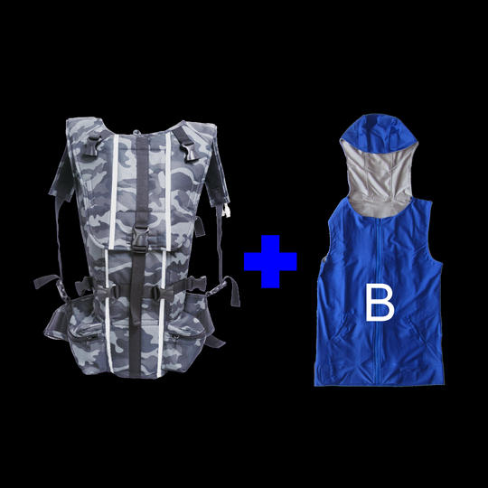 人間エアコン　タイプＢ　１セット(頭部+背中冷却モデル)ブルー【早期限定42％OFF】