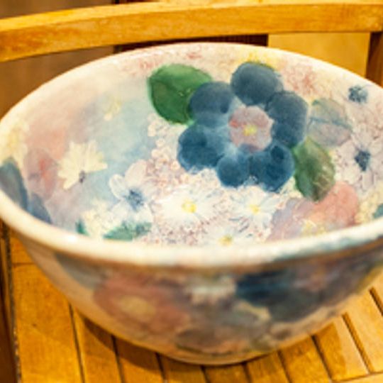 瀬戸の女流陶芸家 野村晃子　花ワインクーラー（ブルー）、やきものワールドチケット5枚付き