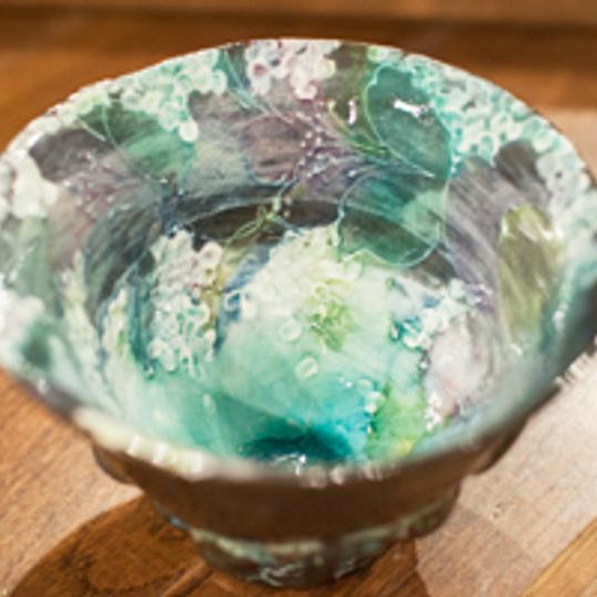  瀬戸の女流陶芸家 野村晃子　デコ抹茶盌（木箱付き）、やきものワールドチケット3枚付き 