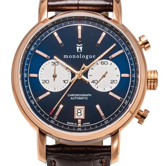 <先着６名限定> 15%OFF 自動巻きクロノグラフ　ローズゴールドタイプ　ブラウンカーフ革ベルト