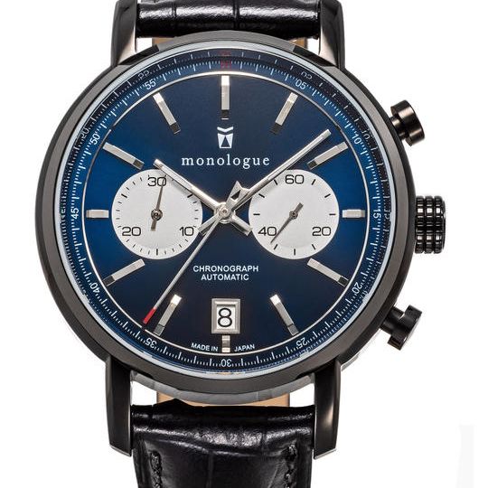<先着6名限定> 15%OFF 自動巻きクロノグラフ　BKモデル+日本製型押しカーフ革ベルト