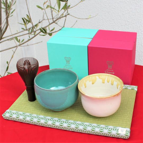 【クラウドファンディング特別価格】“縁結び”ラテ茶碗ペアセットA( 陶風舎「ハニー」×雲善窯「チョコミント」)