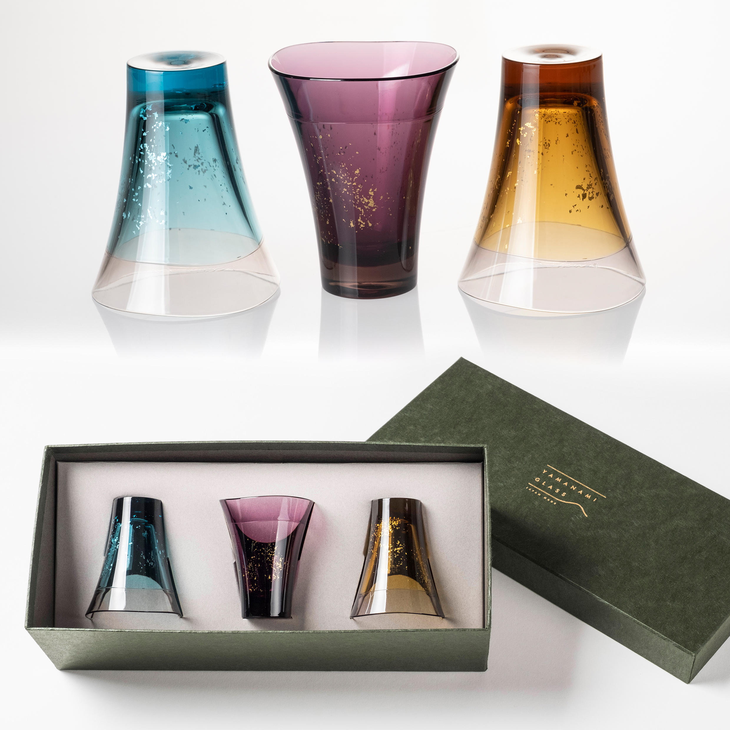 YAMANAMI GLASS 3個セット×紙箱パッケージ - (金沢金箔と新素材の融合
