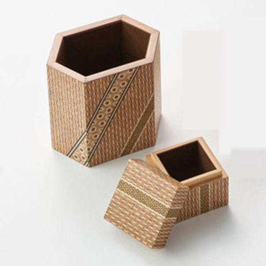 篠田英治作 箱根寄木細工 ポータブルボックス＋ペンスタンド セット（プレミアムギフトパッケージ入）