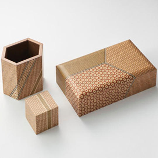 篠田英治作 箱根寄木細工 ポータブルボックス＋ペンスタンド＋アクセサリーボックス セット（プレミアムギフトパッケージ入）