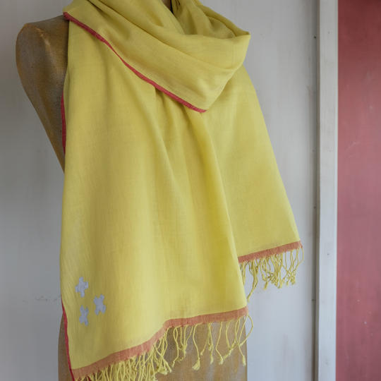 手織りコットン＋木版プリントストール  3種