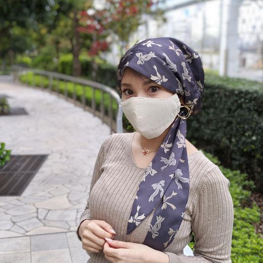 応援プラン!マスク0円【スカーフ型ケア帽子+蒲郡製ガーゼマスク】おそろいセット3カラー#マスクでおしゃれ
