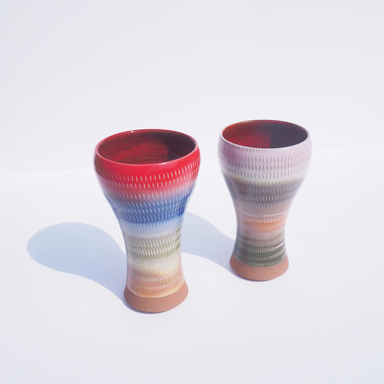 ビールグラス２本セット（お日さま・お月さまペア）