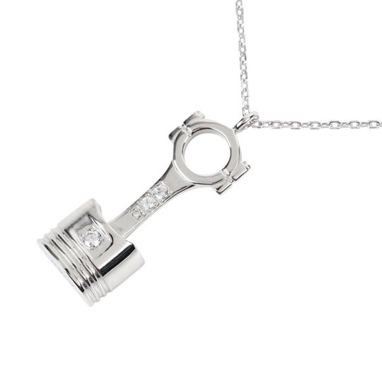 エンジンピストン/コンロッド ペンダントネックレス シルバー/キュービックジルコニア