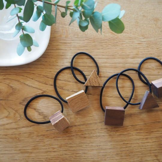 無垢材の端材を使ったヘアゴム３点セット