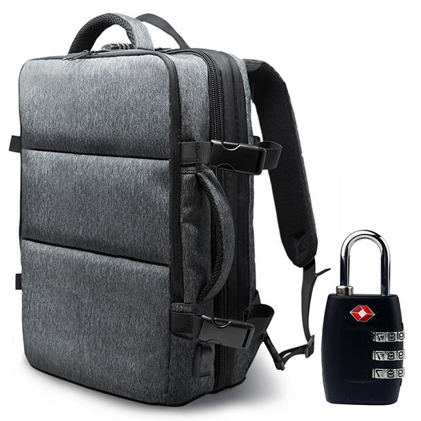 Evoon グレー リュックサック ロック付き 早割10名限定 32％OFF】 リュック×1個 TSAロック×1個・グレー