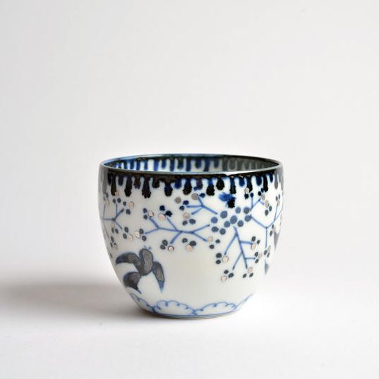 銀彩鳥小花そば猪口