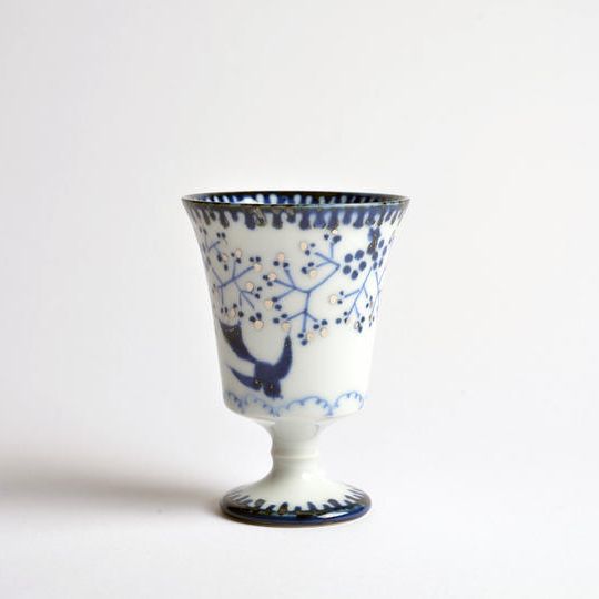 銀彩鳥小花高台杯（小）