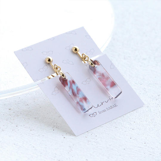 めがねの欠片　スティックピアス・イヤリング - マーブルブルー -