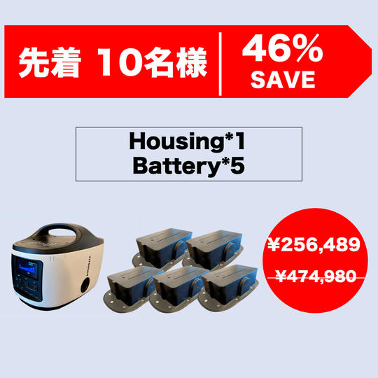 【先着10名様限定】RELIFEハウジング 1台　カートリッジバッテリー 5台セット