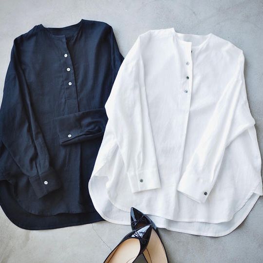 リネンとコットンのゆったりなシャツ　ホワイトorブラック