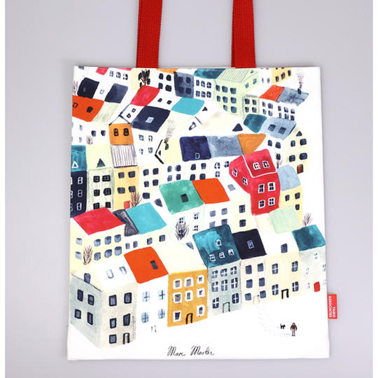 「南三陸ミシン工房」縫製 プリントトートバッグ 「Marc Martin 作 / 色とりどりの屋根」