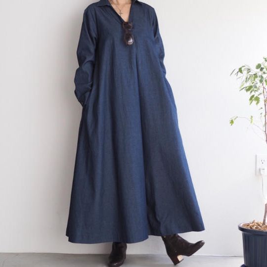 creemaでも大人気。デニムスキッパーAラインワンピース