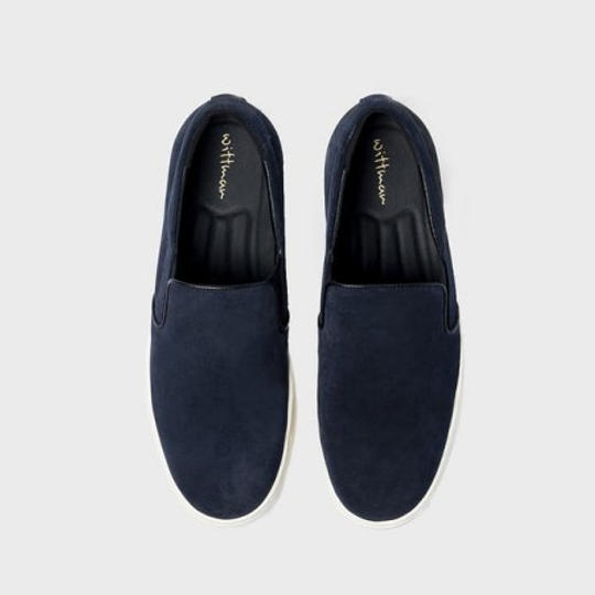 最高級カーフレザー使用、雨でも安心の超撥水スエードスリッポン　ネイビー27cm （一般販売価格17,800円）