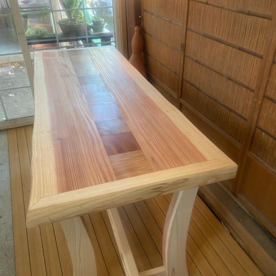 ☆杉とケヤキの組み合わせテーブル　R脚が職人技仕上げです