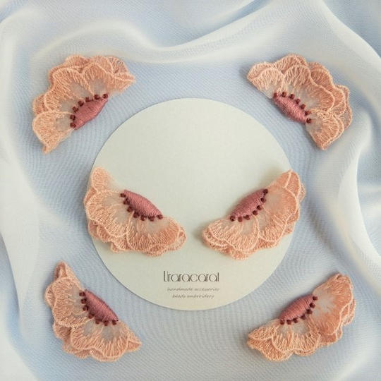 ‐antique pink- レースフラワーイヤリング