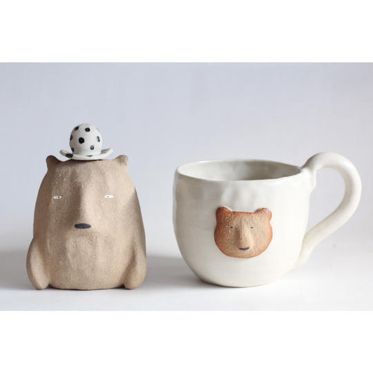 動物マグカップ、一輪挿しset　　「茶グマ」　＊送料込み