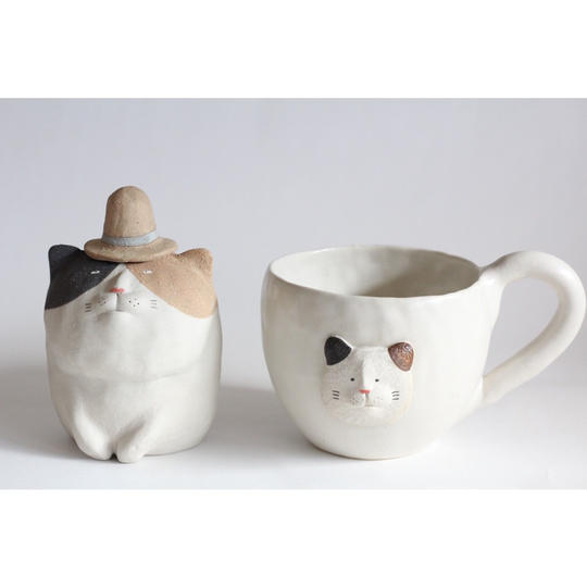 動物マグカップ、一輪挿しset　　「三毛猫」　＊送料込み