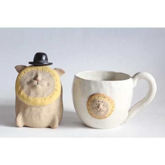 動物マグカップ、一輪挿しset　　「ライオン」　＊送料込み