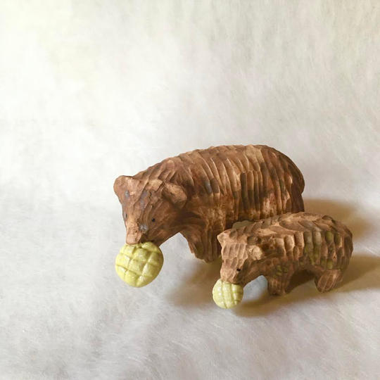 【オーダーメイド】やきもの木彫り熊　親子（大１＋小１）セット