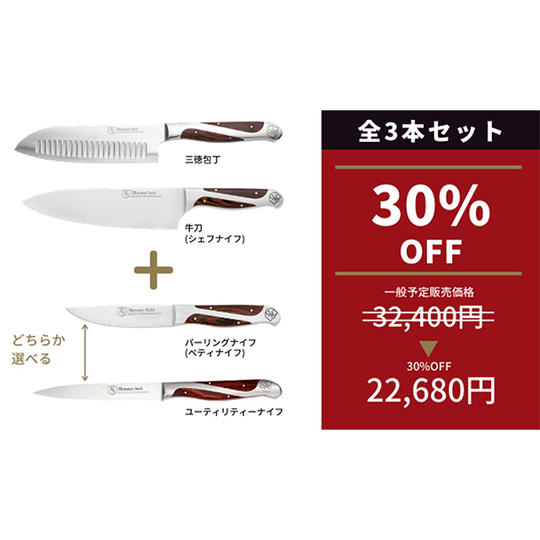 【10セット限定！超早割30％OFF＆早くお届け】主要ナイフ3種セット