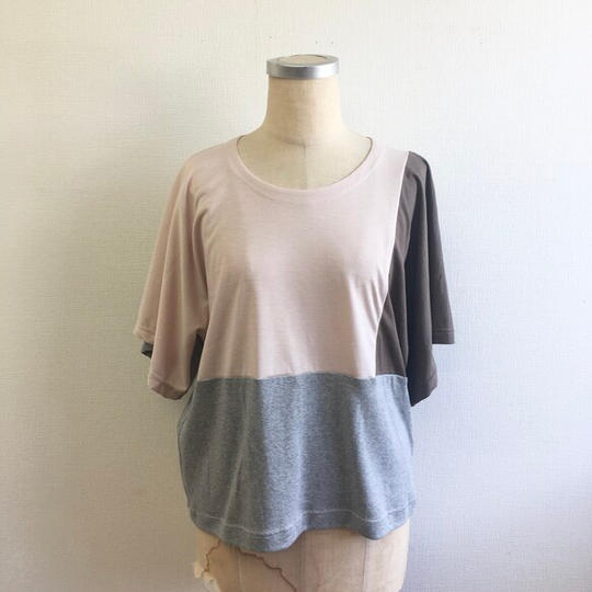 3色バイカラー❤️ワイド袖のTシャツトップス　ピンク（サイズL〜 L L ）