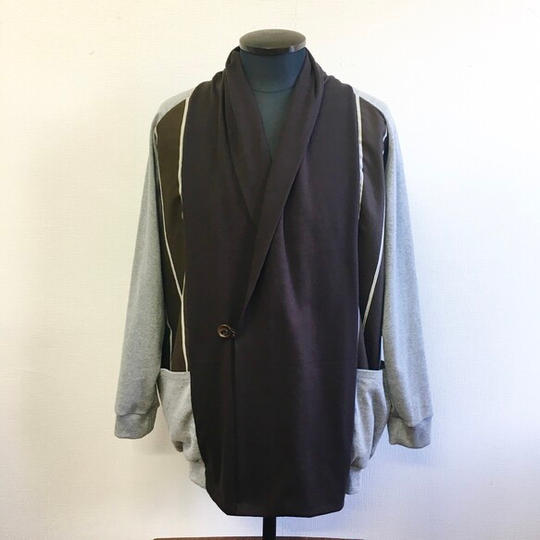 男女兼用❤️ストライプ柄バイカラーカーディガン 茶×グレー（男女兼用 メンズL、レディースLL）